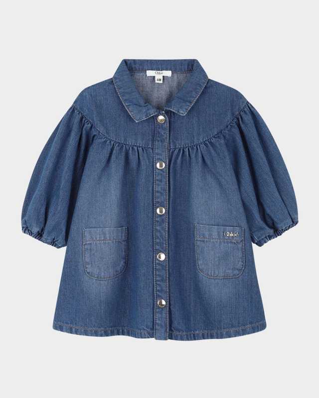 Girl's Long-Sleeve Denim Dress, Size 6M-3